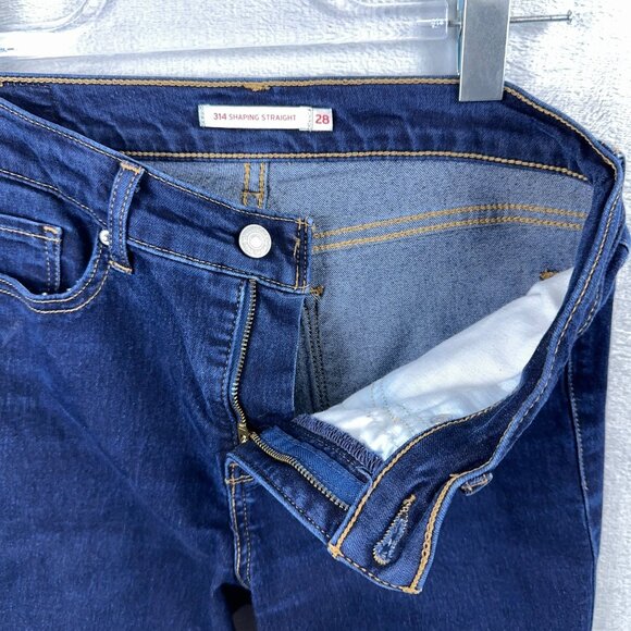 Levi's 314 Shaping Straight Jeans Denim Stretch Mid Rise Women Dark Blue Size 28 - Picture 5 of 12